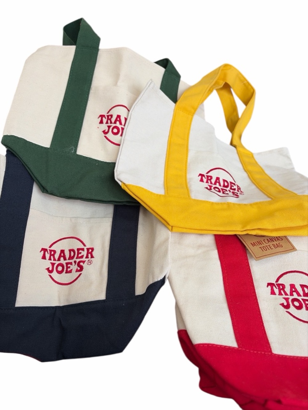 Trader Joe’s mini canvas tote - yellow , green redo or blue NWT - Picture 4 of 4